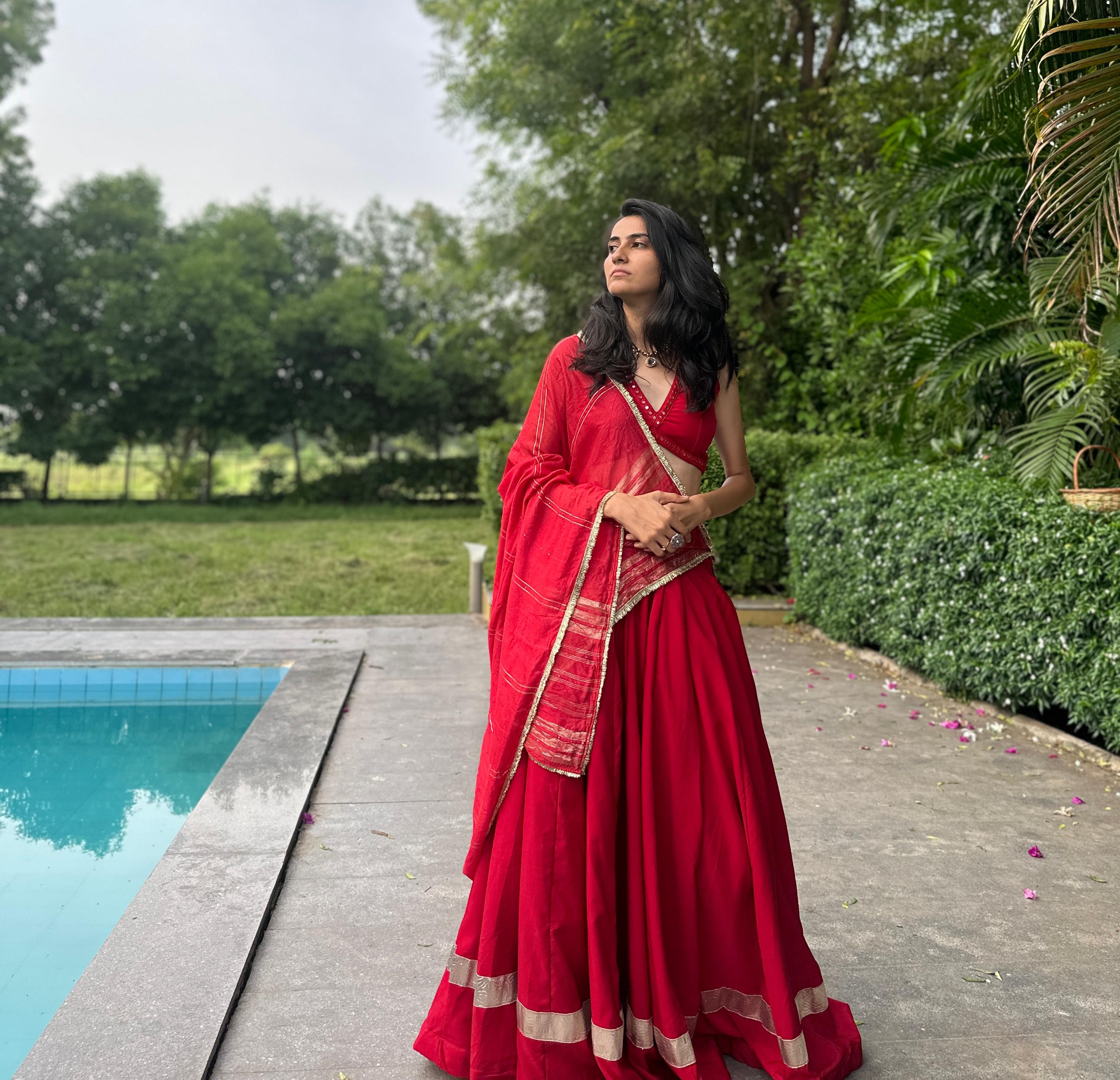 ROUGE DE SOLEIL Shade: Deep Maroon Red Choli Set