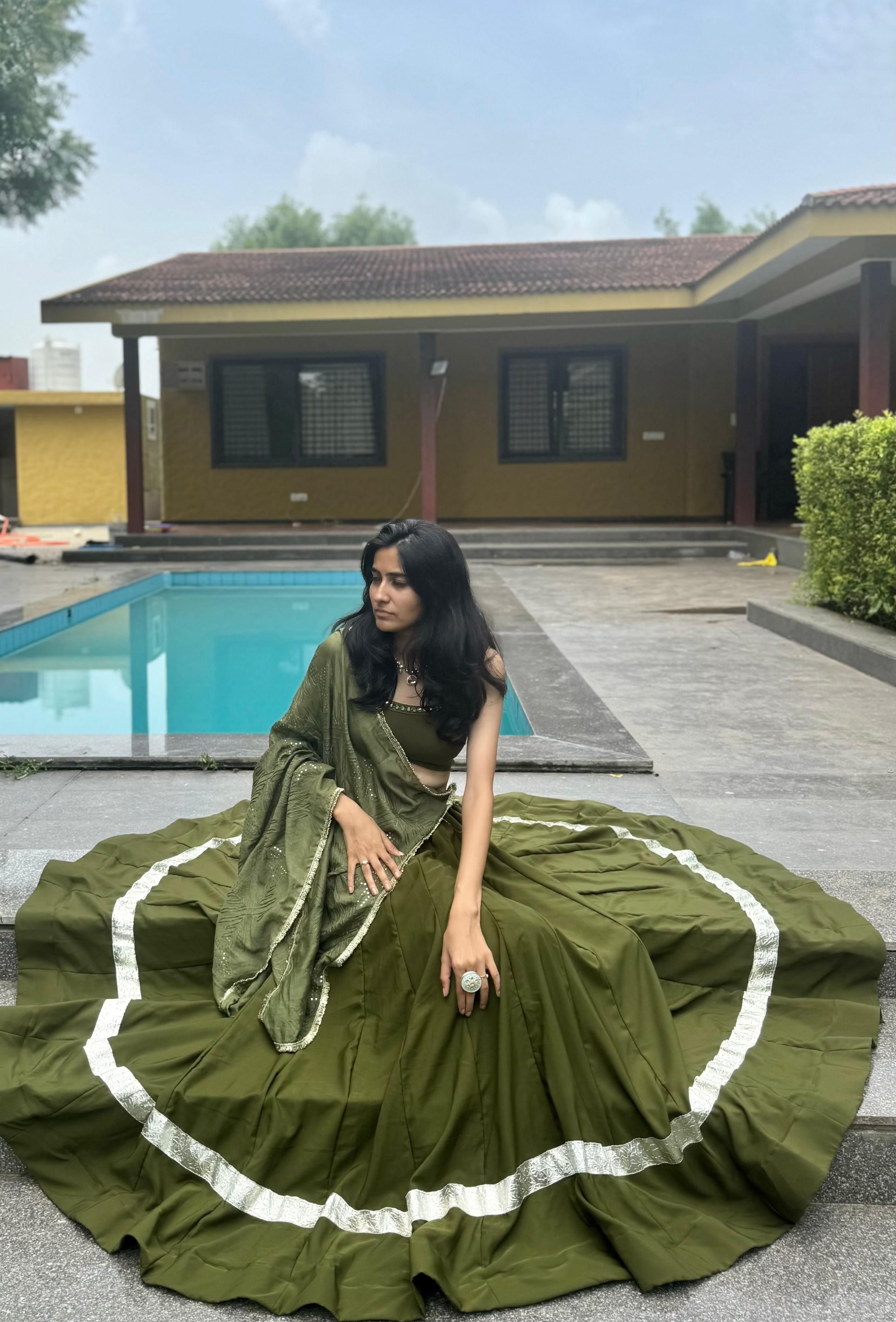 ÉLARA - Feminine Dream Shade: Olive Moss Green Choli Set